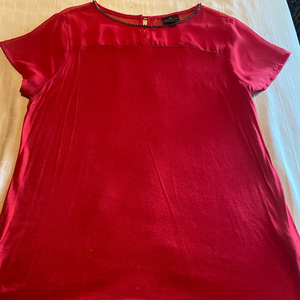 Women red knit and polyester top blouse